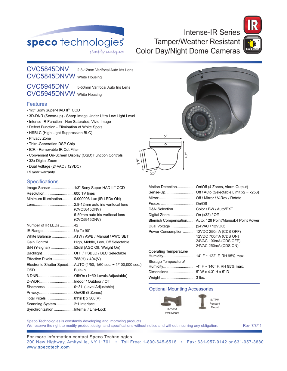 Speco Technologies CVC5845DNV User Manual | 1 page