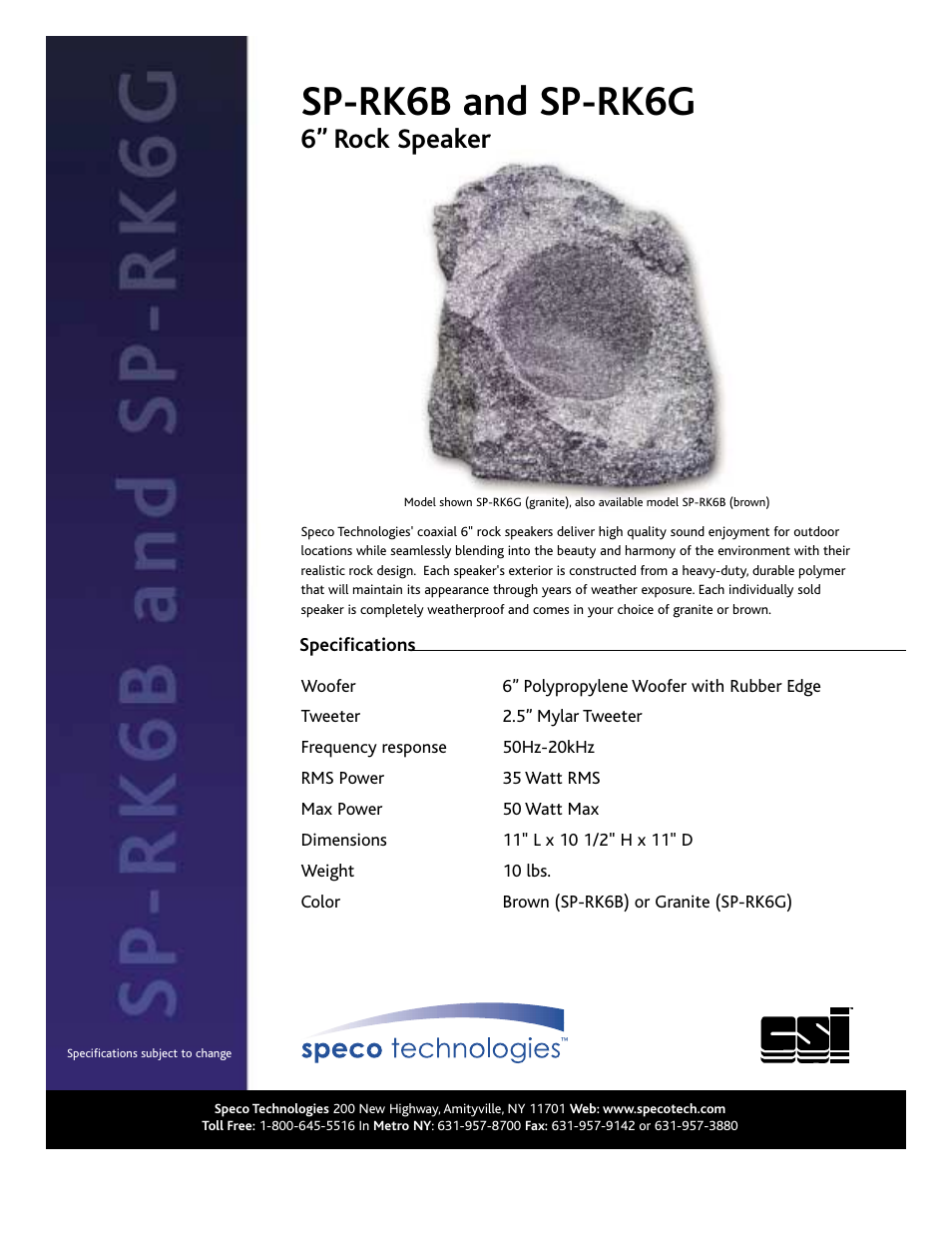 Speco Technologies CSi/SPECO SP-RK6G User Manual | 1 page