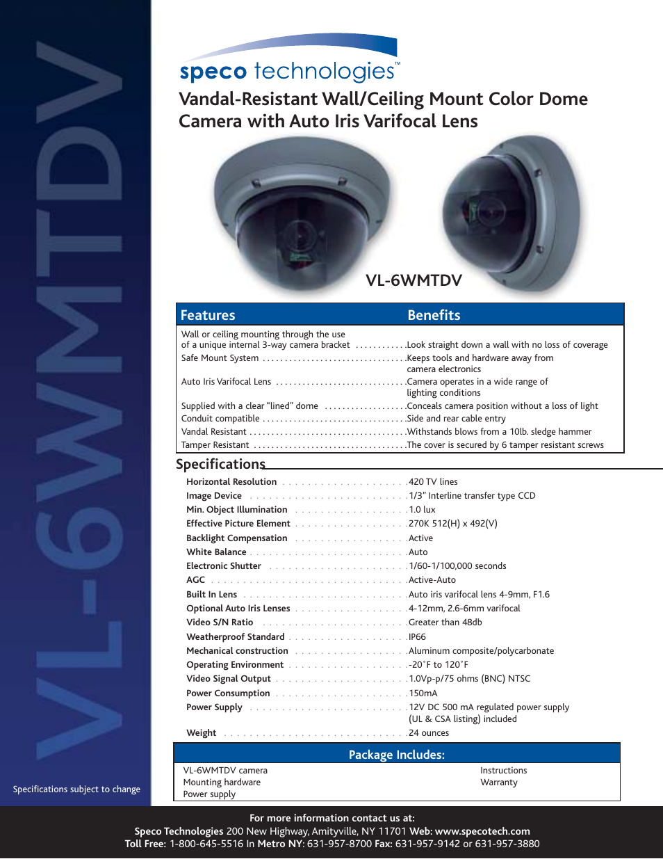 Speco Technologies VL-6WMTDV User Manual | 1 page