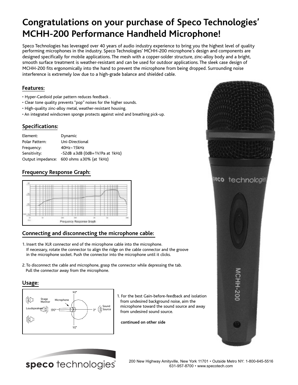 Speco Technologies MCHH-200 User Manual | 2 pages