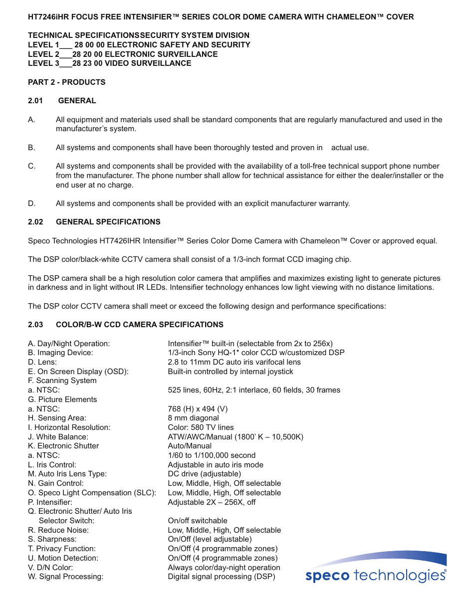 Speco Technologies HT-7246iHR User Manual | 2 pages