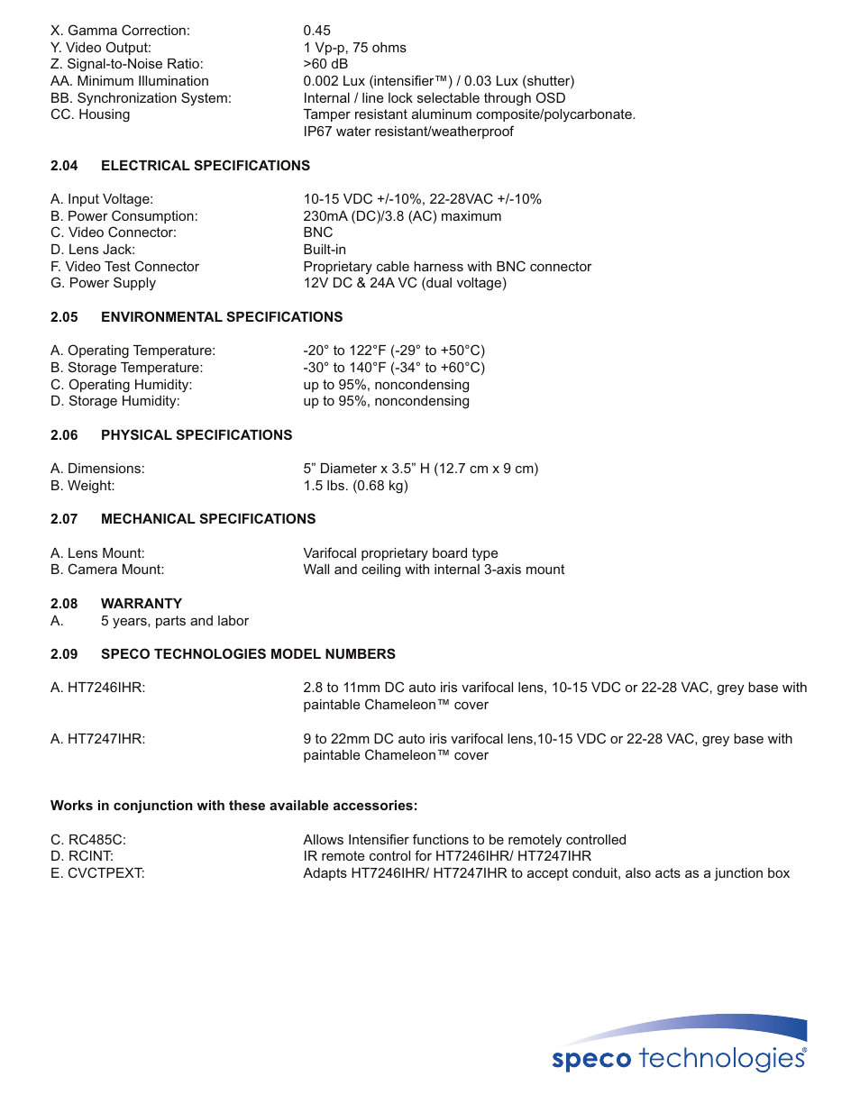 Speco Technologies HT-7246iHR User Manual | Page 2 / 2