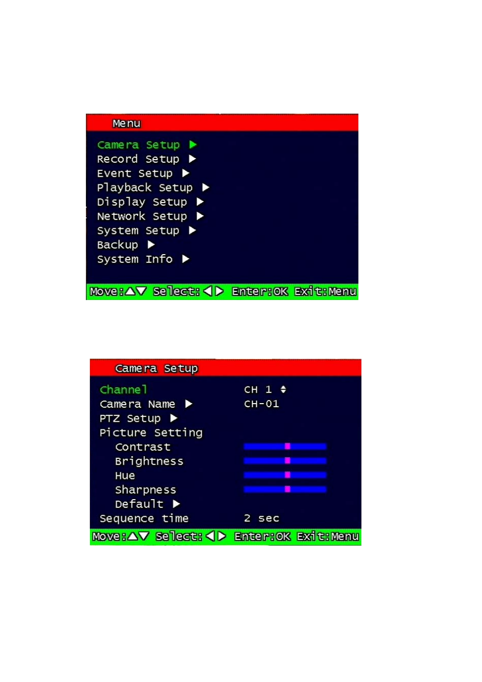 Main setup screen, 1 camera setup menu, Amera | Etup menu | Speco Technologies DVR-T4IP User Manual | Page 28 / 126