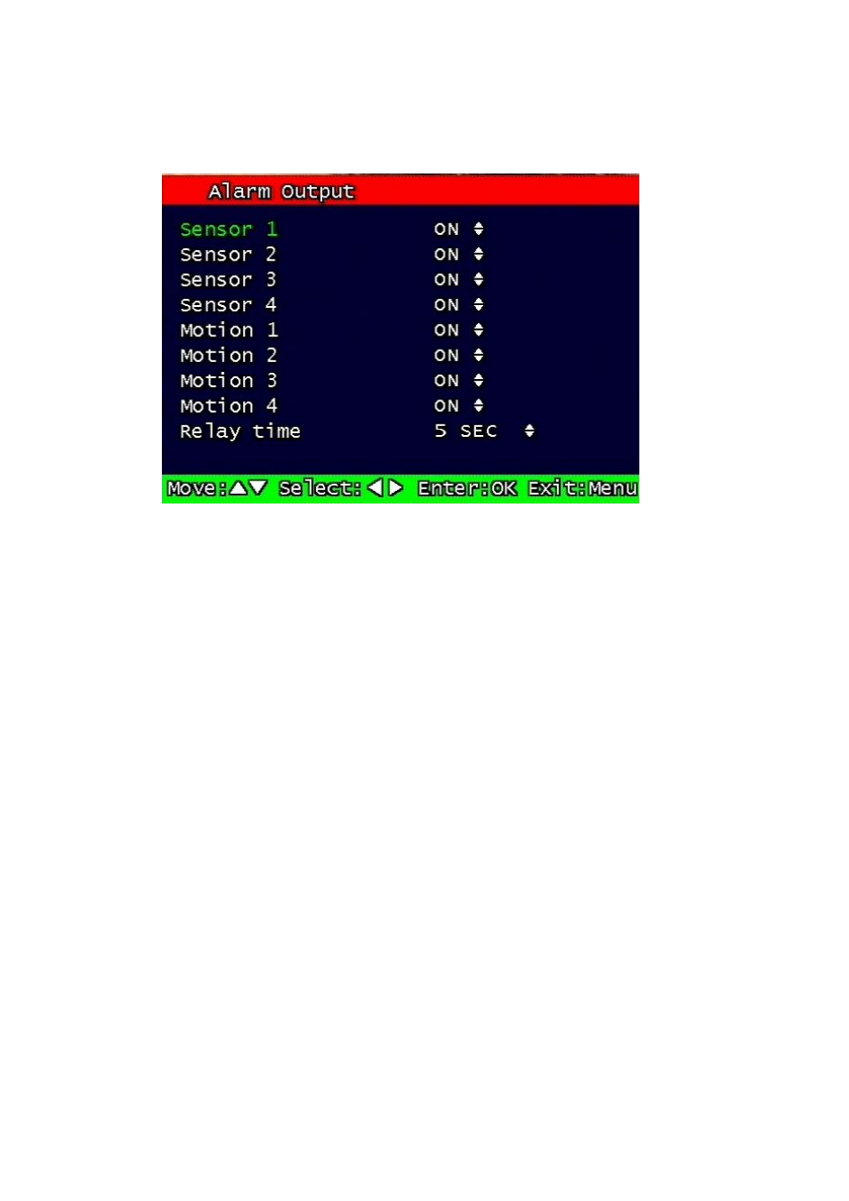 3 alarm output, 1 sensor, 2 motion | 3 relay time, 4 post alarm record time, Alarm output, Sensor, Motion, Relay time, Post alarm record time | Speco Technologies DVR-T4IP User Manual | Page 41 / 126
