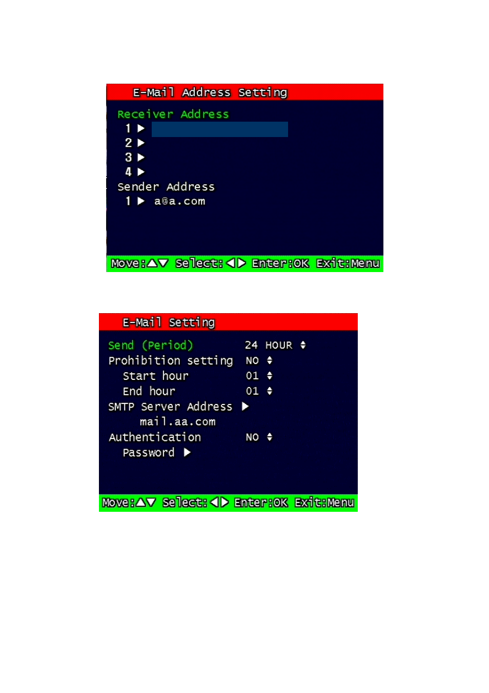 8 e-mail setting, 1 send (period), E-mail setting | Send (period) | Speco Technologies DVR-T4IP User Manual | Page 46 / 126