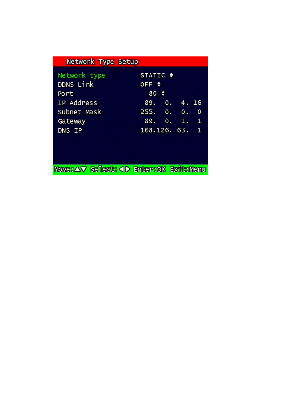 4 static, 1 ddns on/off, 2 port | 3 ip address, 4 subnet mask, 5 gateway, Static, Ddns on/off, Port, Ip address | Speco Technologies DVR-T4IP User Manual | Page 54 / 126