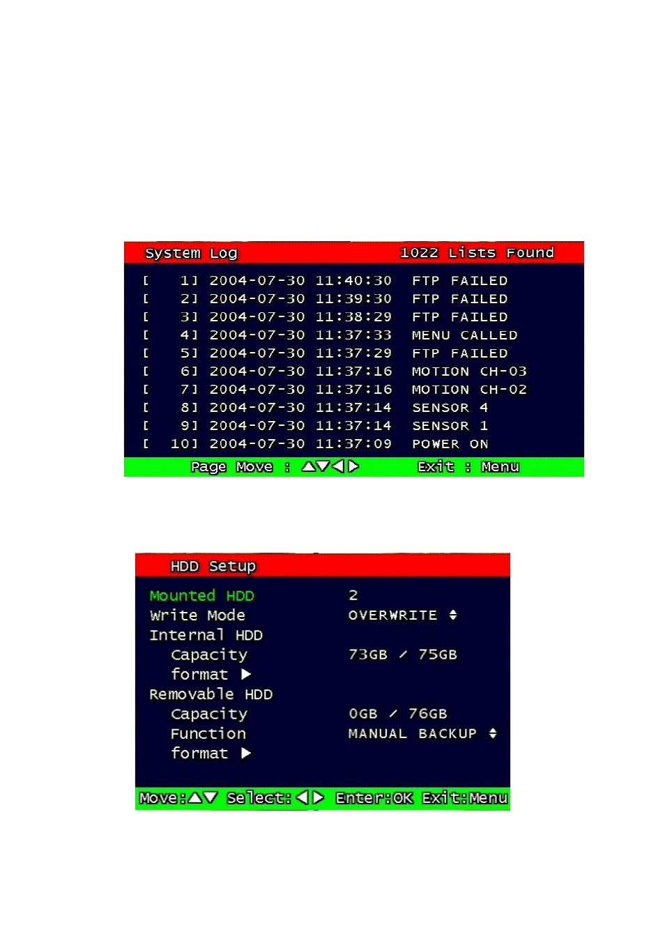 5 language, 6 system log, 7 hdd setup | Language, System log, Hdd setup | Speco Technologies DVR-T4IP User Manual | Page 62 / 126