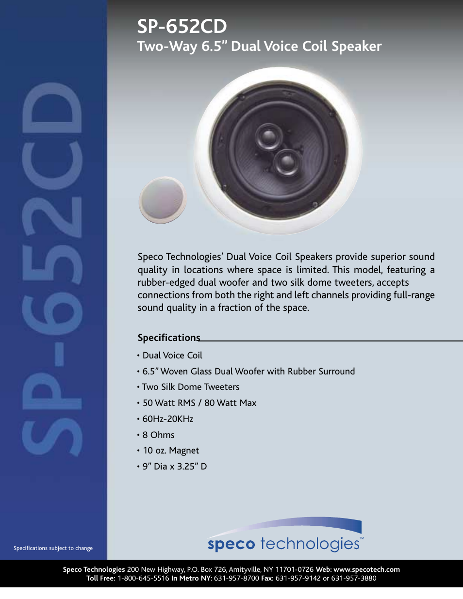 Speco Technologies SP-652CD User Manual | 1 page