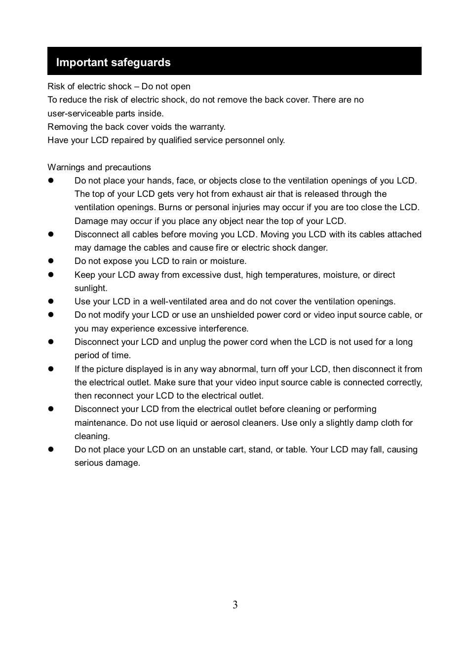 Important safeguards | Speco Technologies FCCE VGA19LCD User Manual | Page 131 / 304