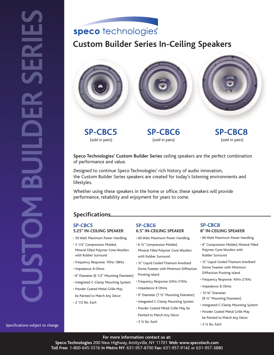 Speco Technologies Speco Custom Builder Series SP-CBC6 User Manual | 1 page