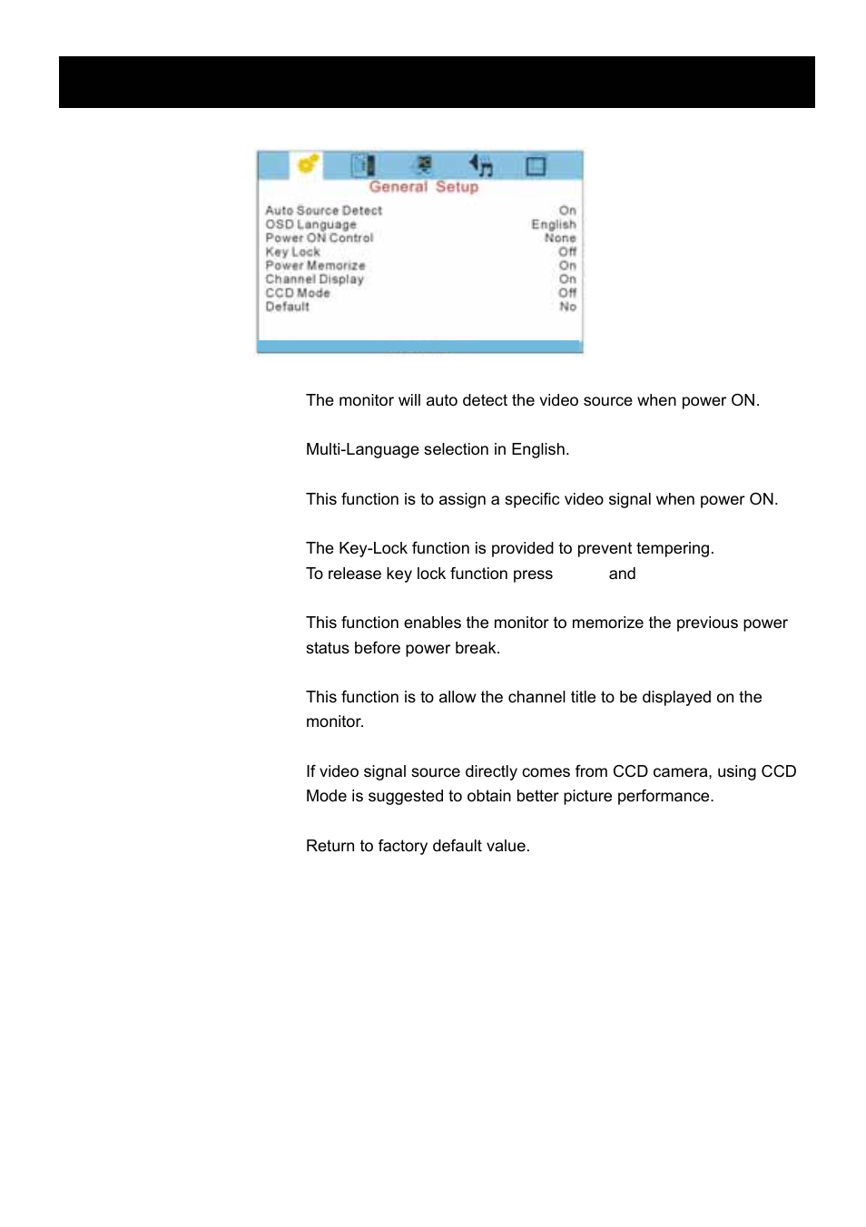 General setup | Speco Technologies VM-HT19LCD User Manual | Page 12 / 20