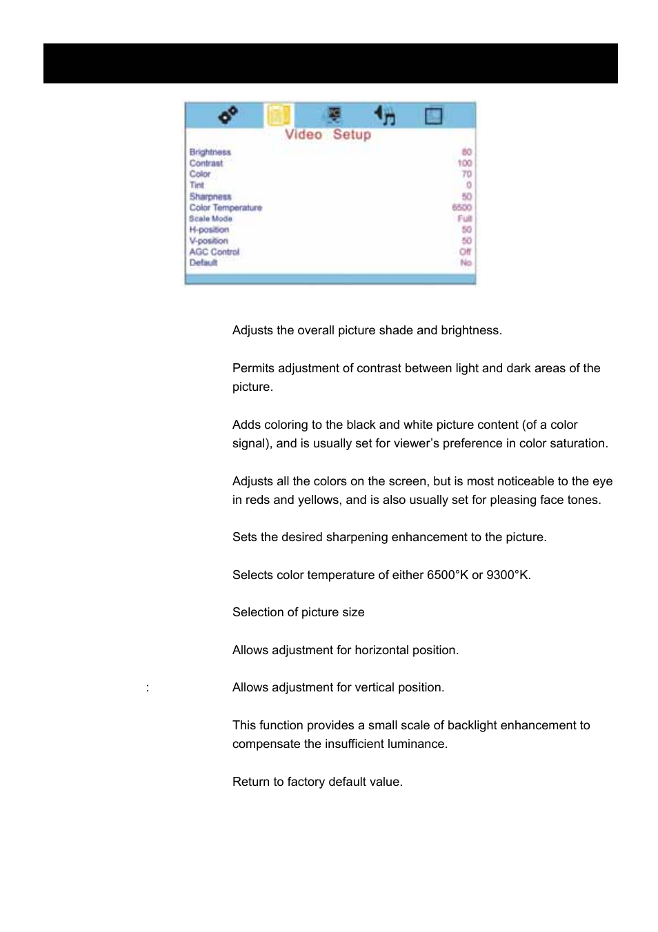 Video setup | Speco Technologies VM-HT19LCD User Manual | Page 13 / 20