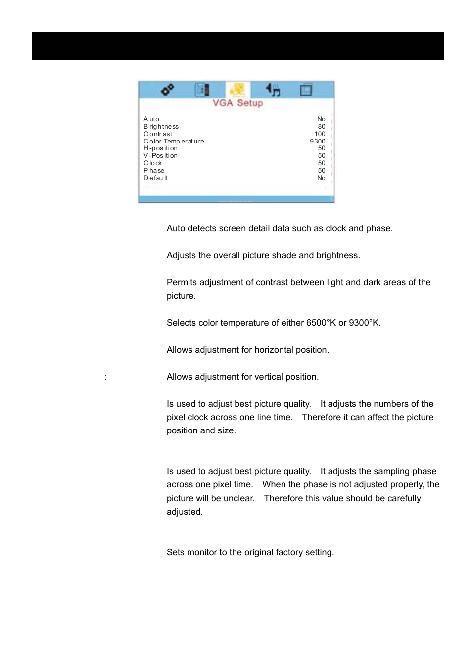 Vga setup | Speco Technologies VM-HT19LCD User Manual | Page 14 / 20
