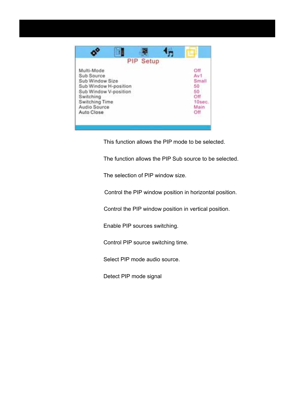 Pip setup | Speco Technologies VM-HT19LCD User Manual | Page 16 / 20