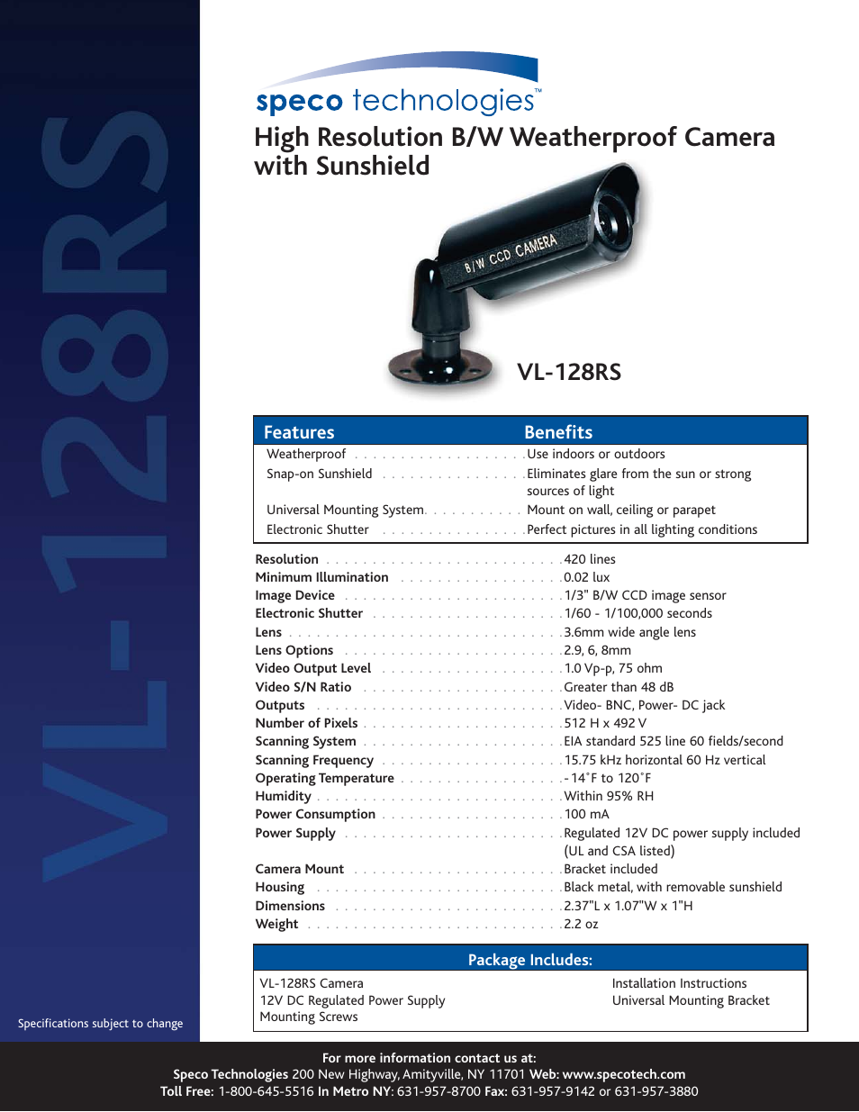 Speco Technologies VL-128RS User Manual | 1 page