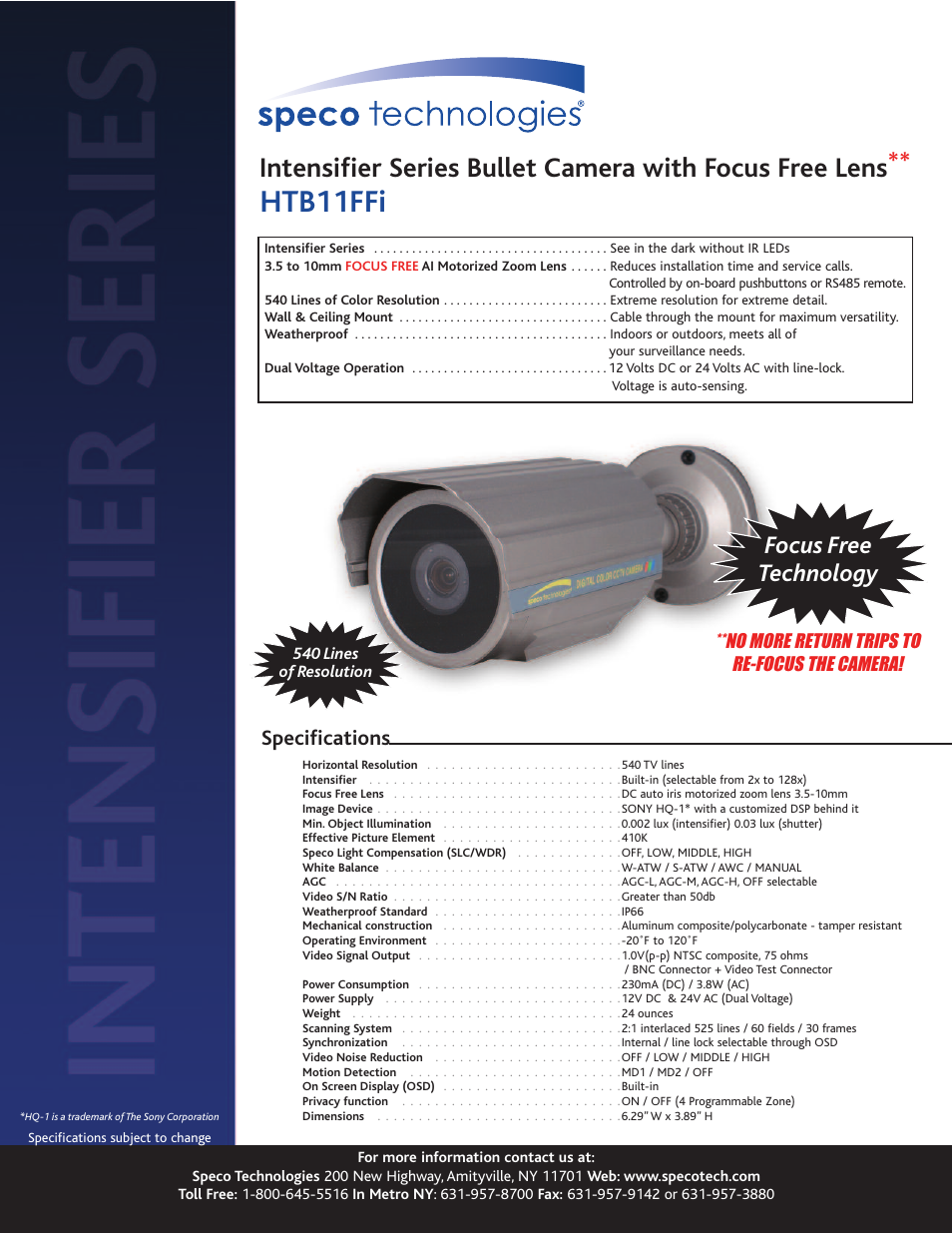 Speco Technologies HTB11FFi User Manual | 1 page