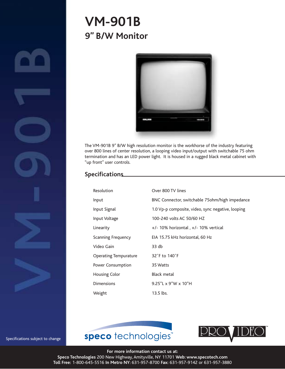 Speco Technologies VM-901B User Manual | 1 page