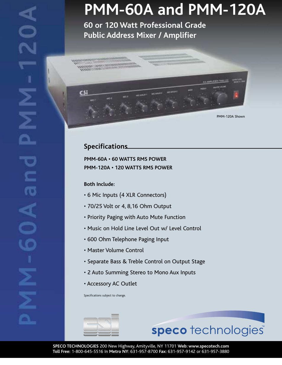 Speco Technologies PMM-60A User Manual | 1 page