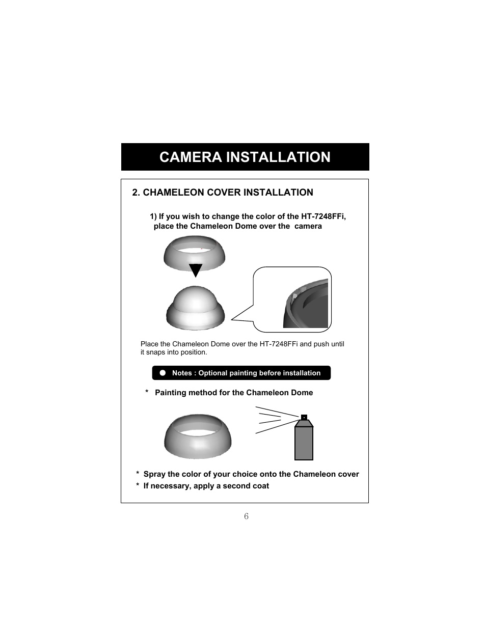 Camera installation | Speco Technologies HT-7248FFI User Manual | Page 7 / 24