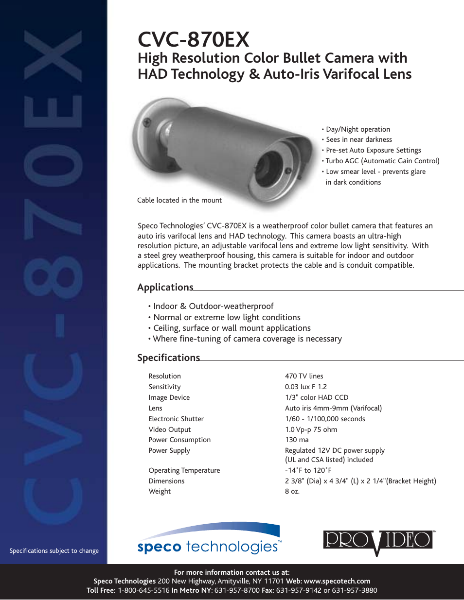 Speco Technologies CVC-870EX User Manual | 1 page