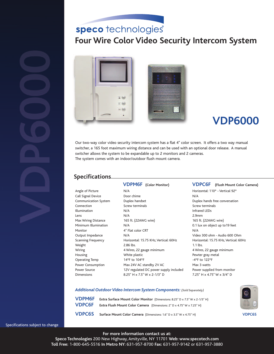 Speco Technologies VDP6000 User Manual | 1 page