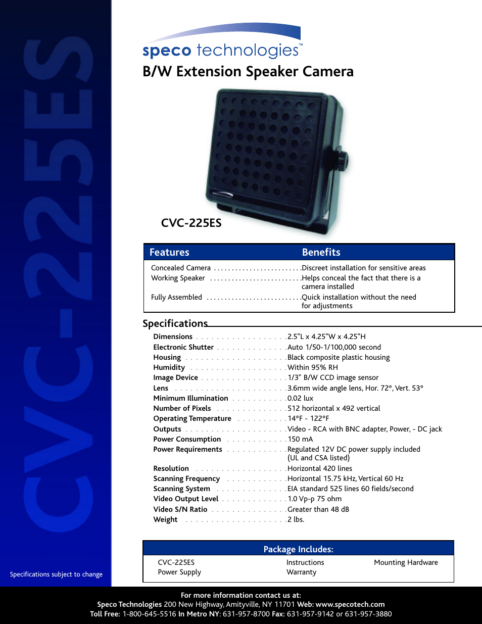 Speco Technologies CVC-225ES User Manual | 1 page