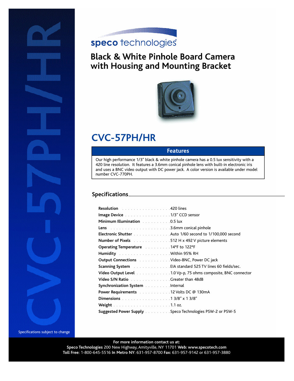 Speco Technologies CVC-57PH/HR User Manual | 1 page