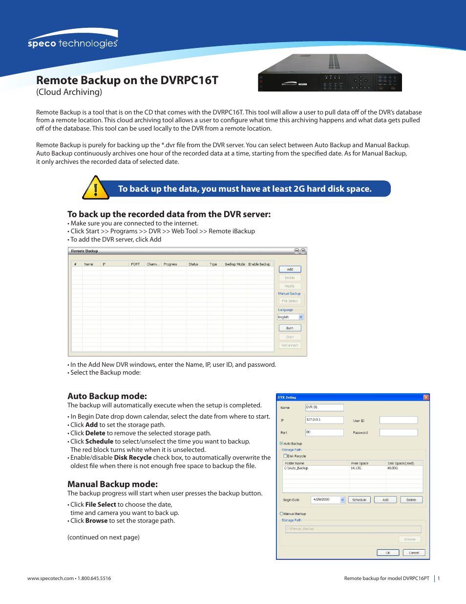 Speco Technologies DVRPC16T User Manual | 4 pages