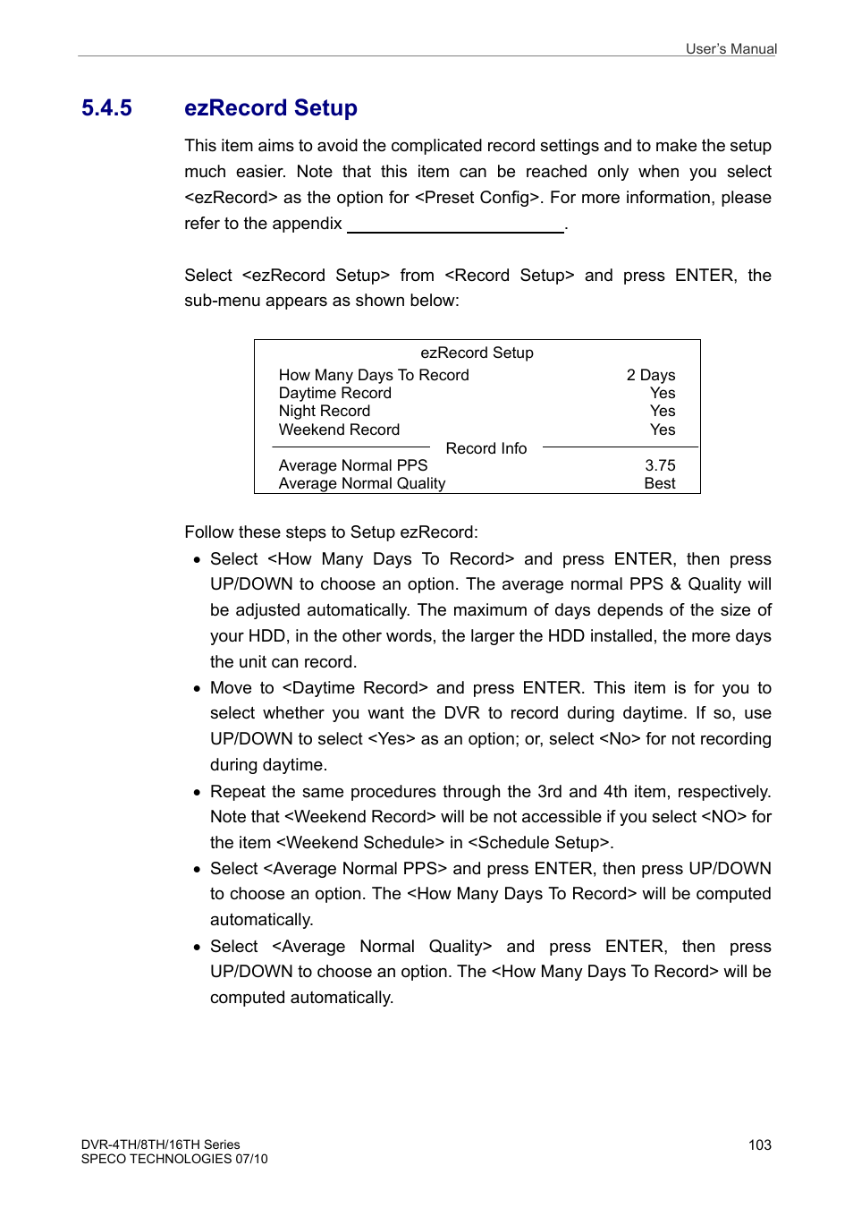 5 ezrecord setup | Speco Technologies 8TH User Manual | Page 104 / 175