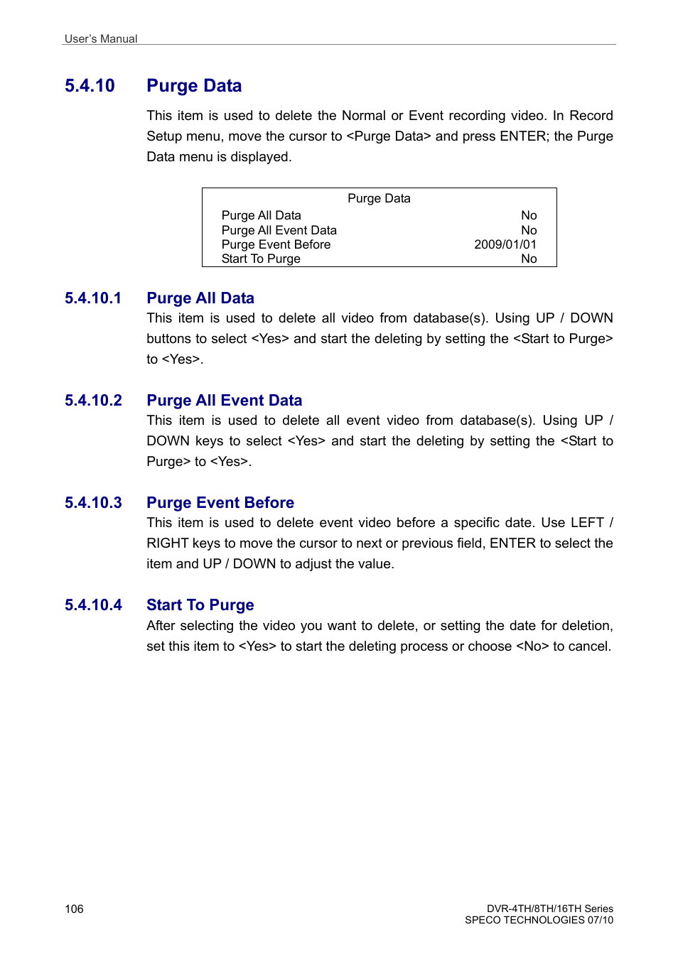 10 purge data | Speco Technologies 8TH User Manual | Page 107 / 175