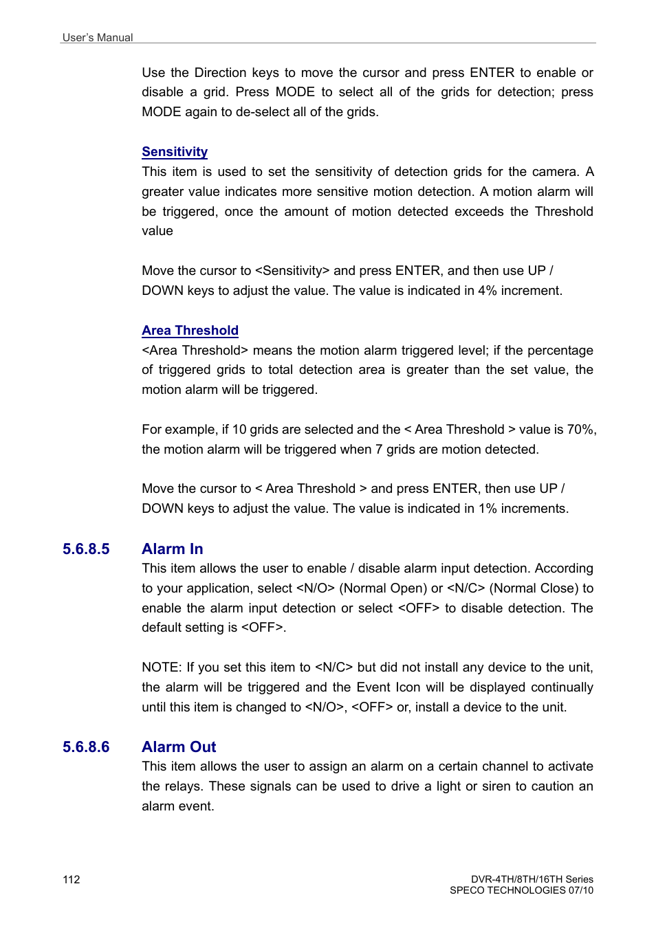 5 alarm in, 6 alarm out | Speco Technologies 8TH User Manual | Page 113 / 175