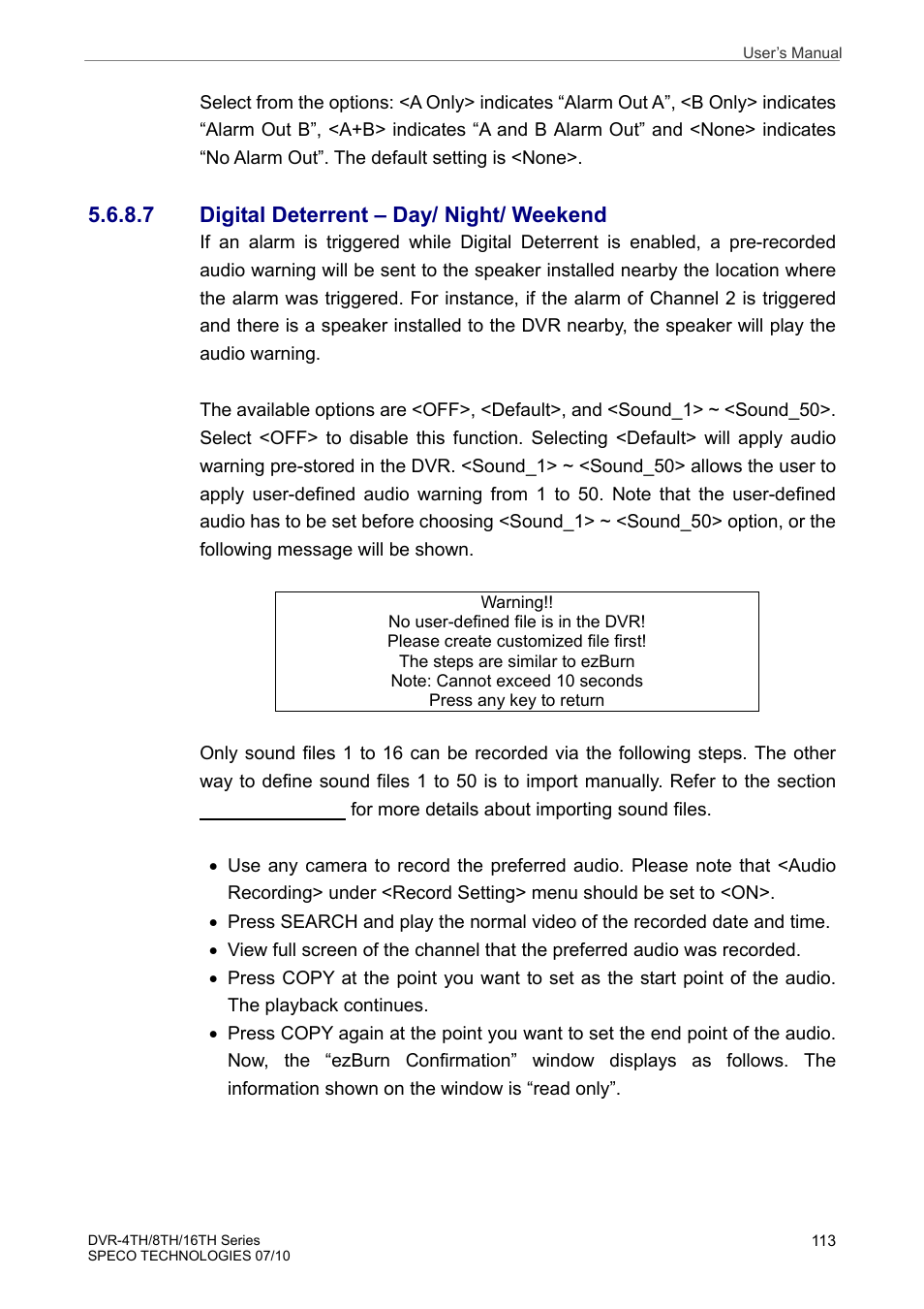 7 digital deterrent – day/ night/ weekend | Speco Technologies 8TH User Manual | Page 114 / 175