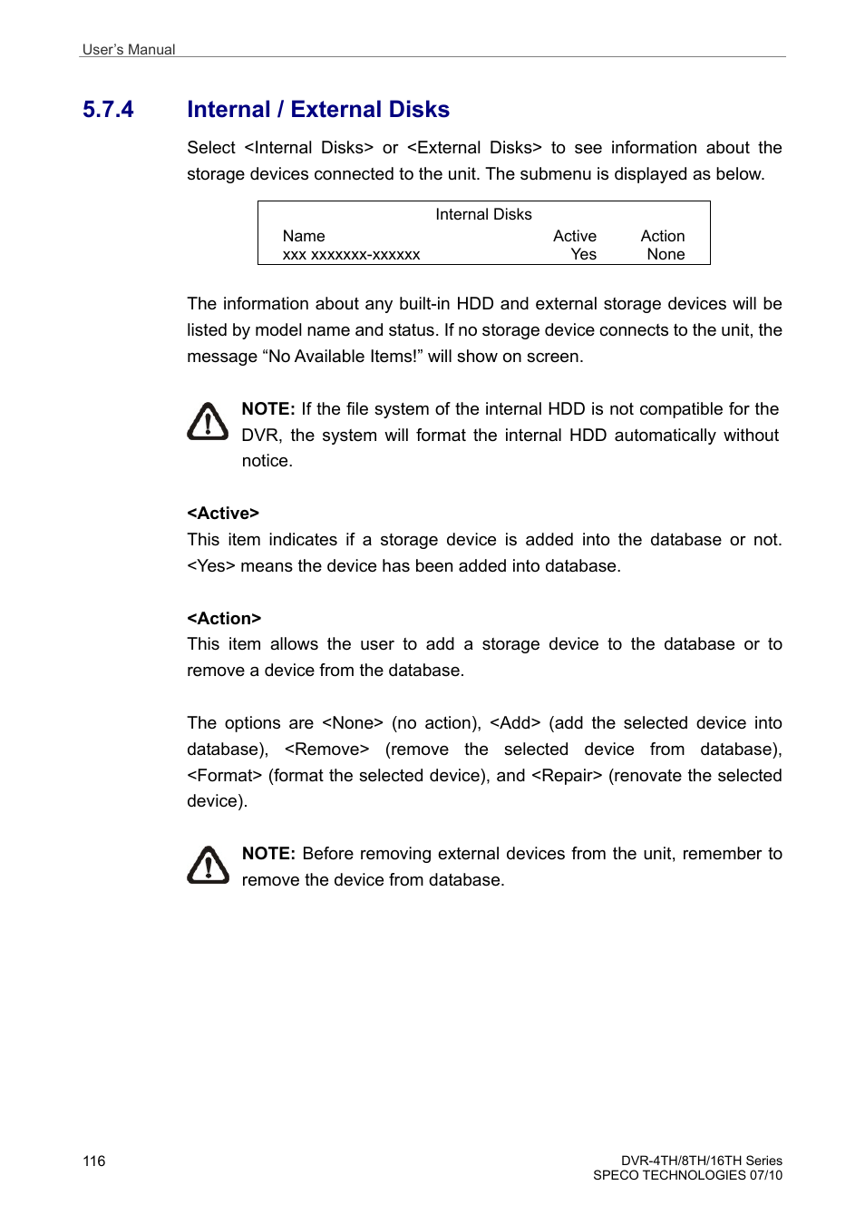 4 internal / external disks | Speco Technologies 8TH User Manual | Page 117 / 175