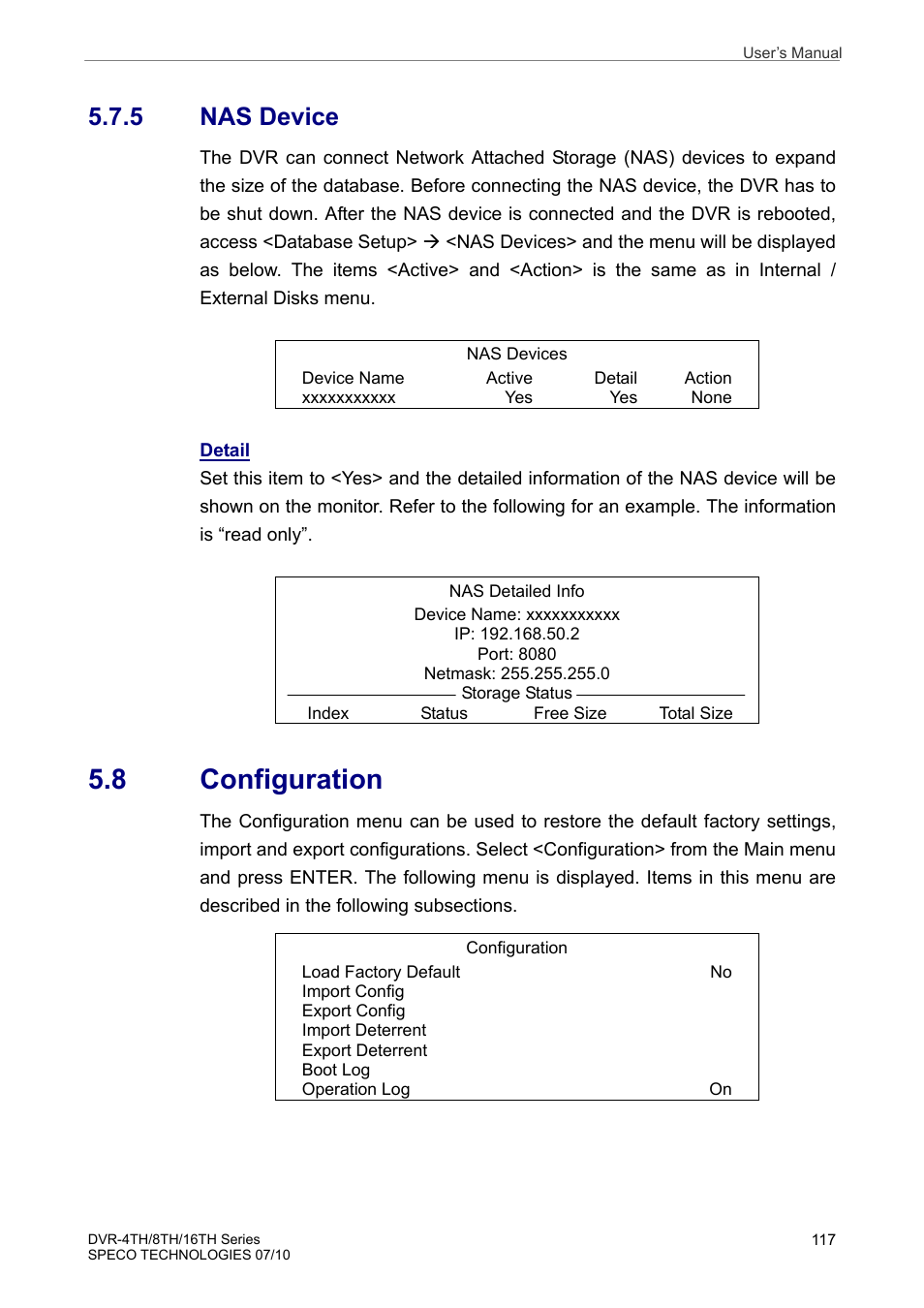 8 configuration, 5 nas device | Speco Technologies 8TH User Manual | Page 118 / 175