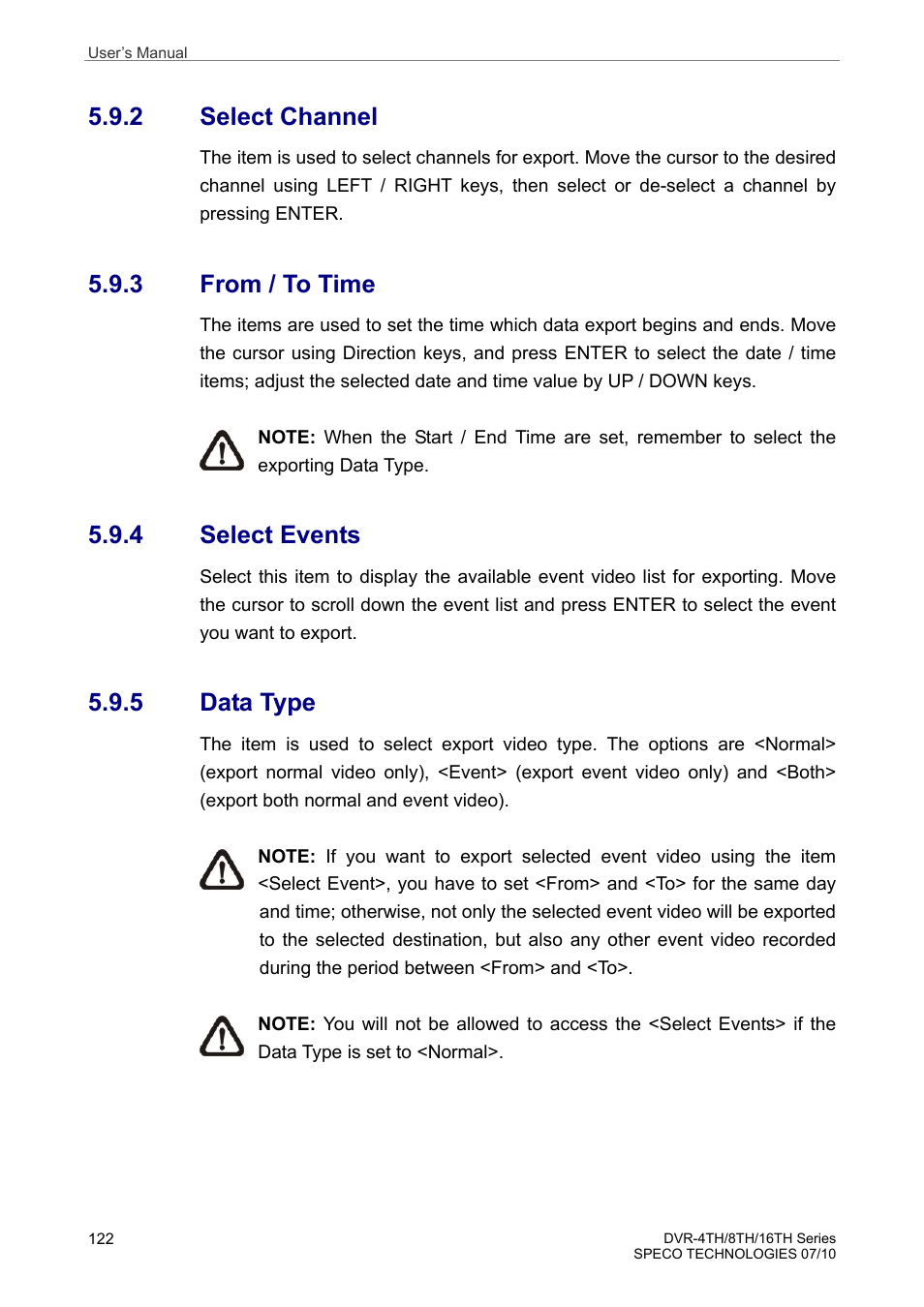 2 select channel, 3 from / to time, 4 select events | 5 data type | Speco Technologies 8TH User Manual | Page 123 / 175