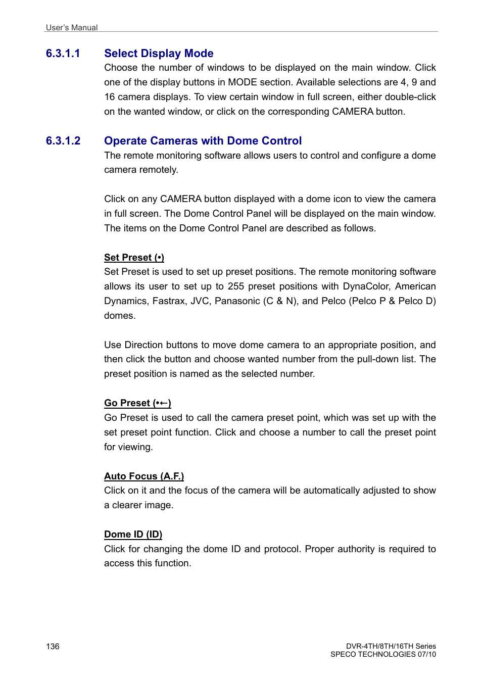 1 select display mode, 2 operate cameras with dome control | Speco Technologies 8TH User Manual | Page 137 / 175