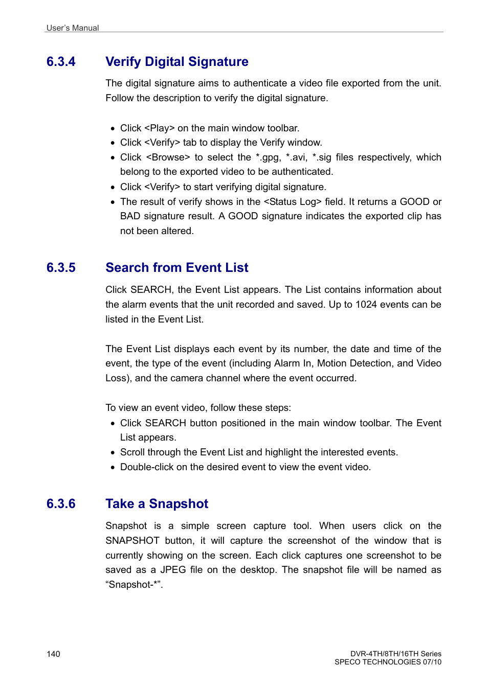 4 verify digital signature, 5 search from event list, 6 take a snapshot | Speco Technologies 8TH User Manual | Page 141 / 175