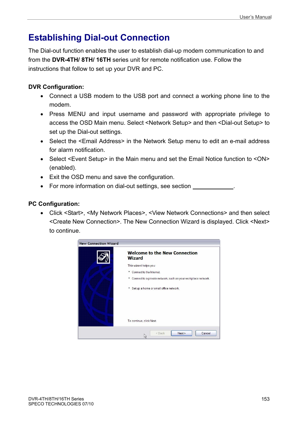 Establishing dial-out connection | Speco Technologies 8TH User Manual | Page 154 / 175