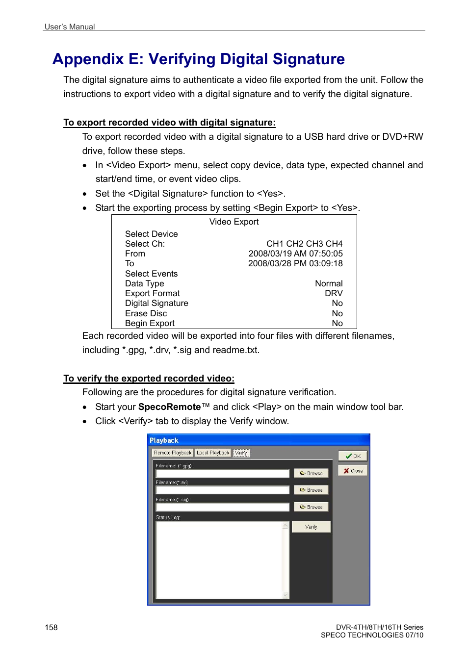 Appendix e: verifying digital signature | Speco Technologies 8TH User Manual | Page 159 / 175