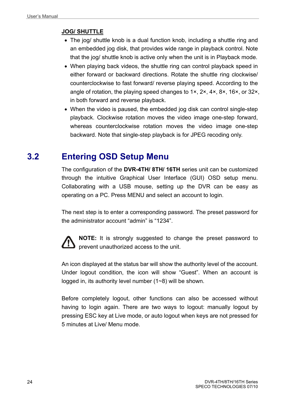 2 entering osd setup menu | Speco Technologies 8TH User Manual | Page 25 / 175