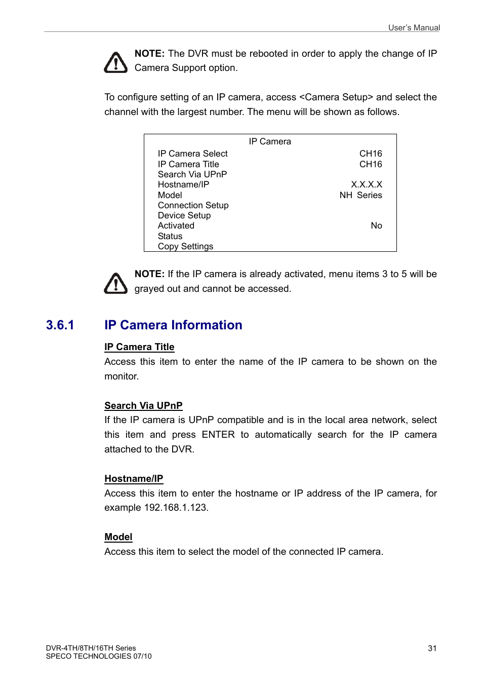 1 ip camera information | Speco Technologies 8TH User Manual | Page 32 / 175