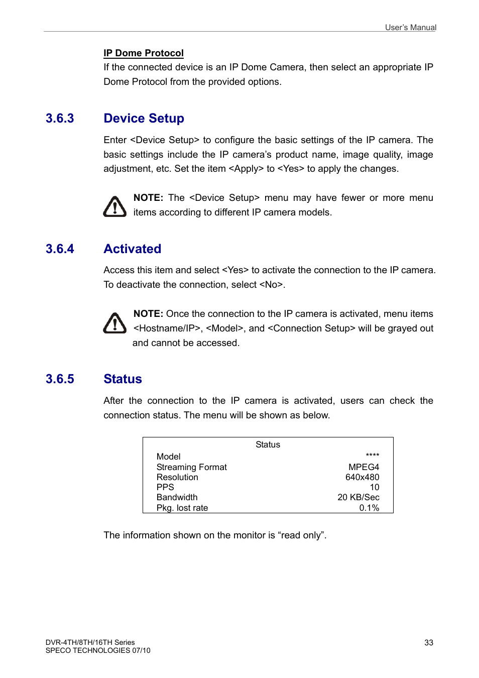 3 device setup, 4 activated, 5 status | Speco Technologies 8TH User Manual | Page 34 / 175