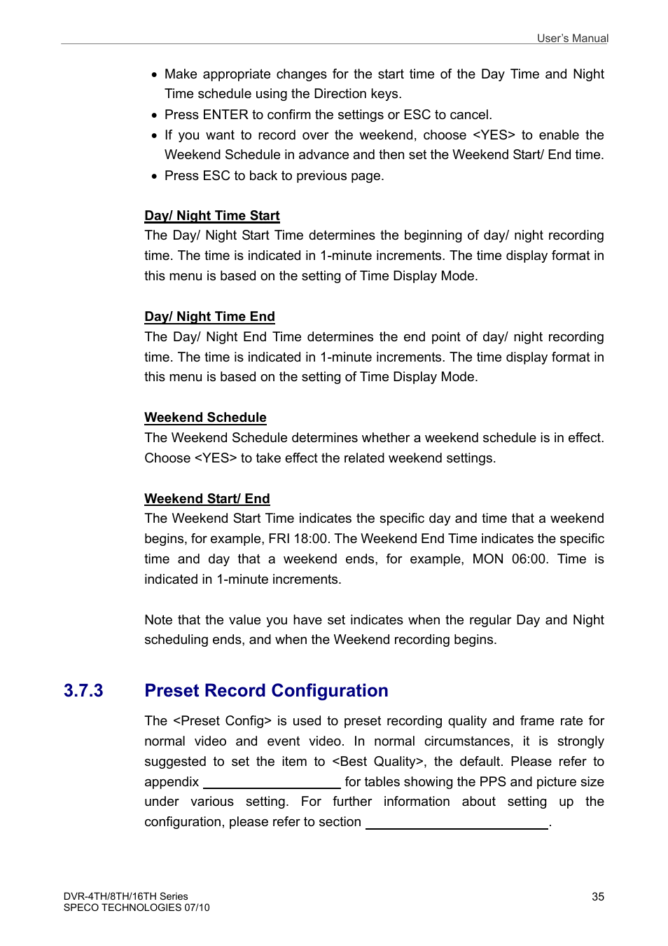 3 preset record configuration | Speco Technologies 8TH User Manual | Page 36 / 175