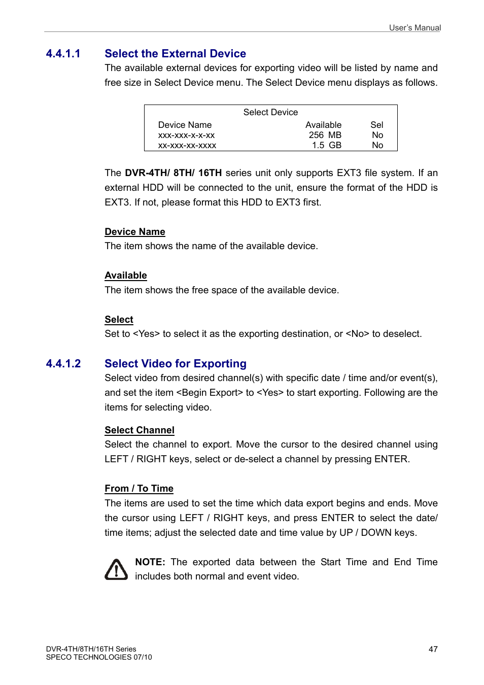1 select the external device, 2 select video for exporting | Speco Technologies 8TH User Manual | Page 48 / 175