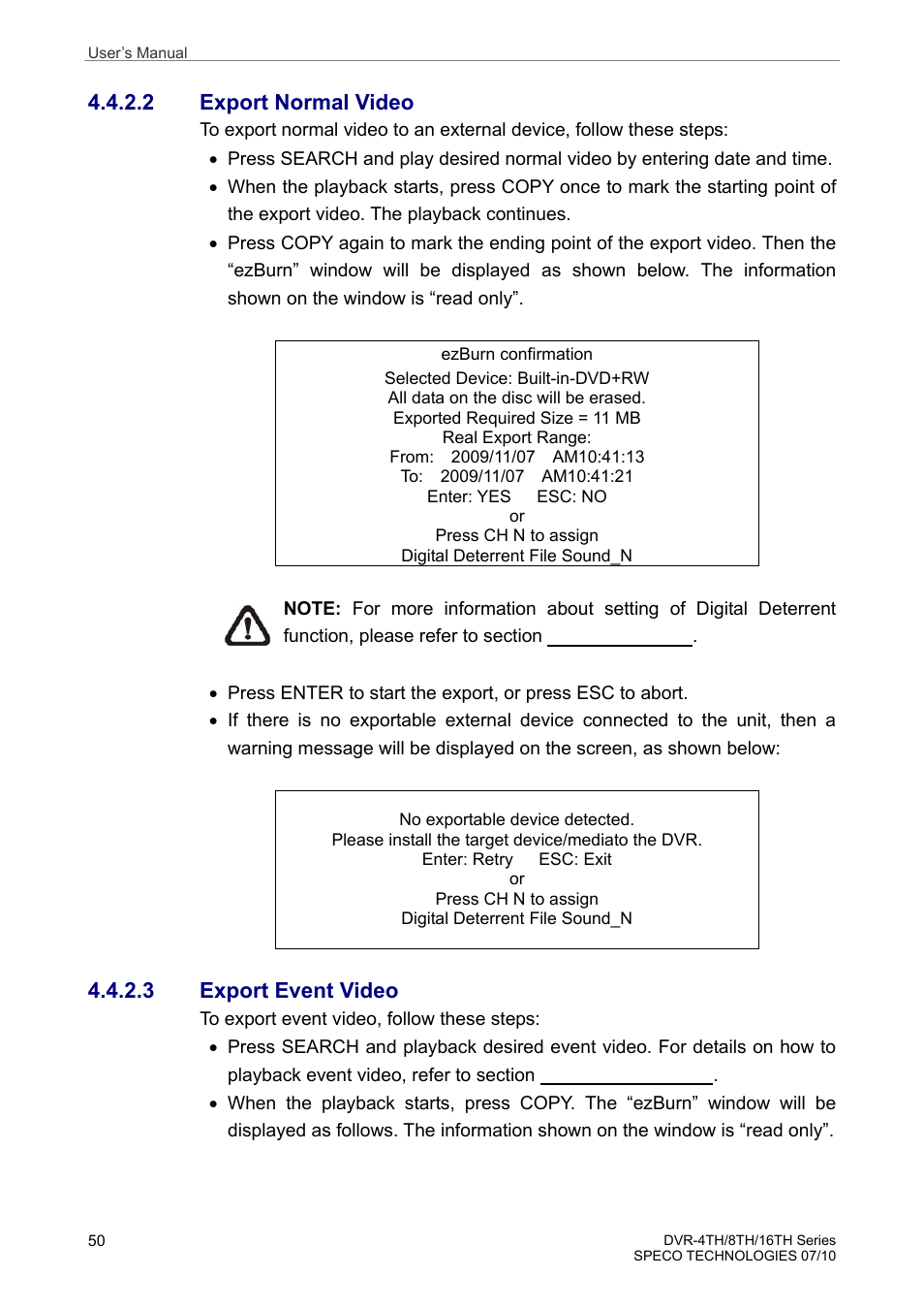 2 export normal video, 3 export event video | Speco Technologies 8TH User Manual | Page 51 / 175