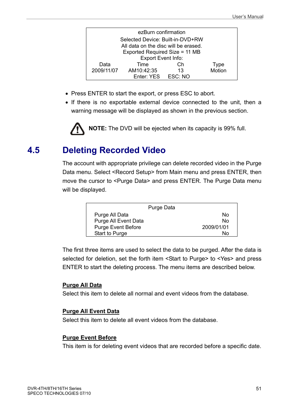 5 deleting recorded video | Speco Technologies 8TH User Manual | Page 52 / 175