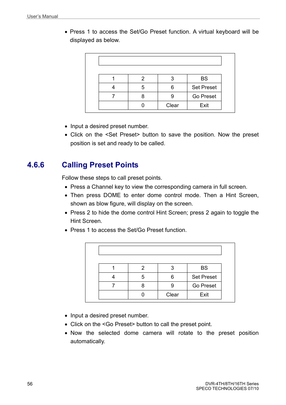 6 calling preset points | Speco Technologies 8TH User Manual | Page 57 / 175