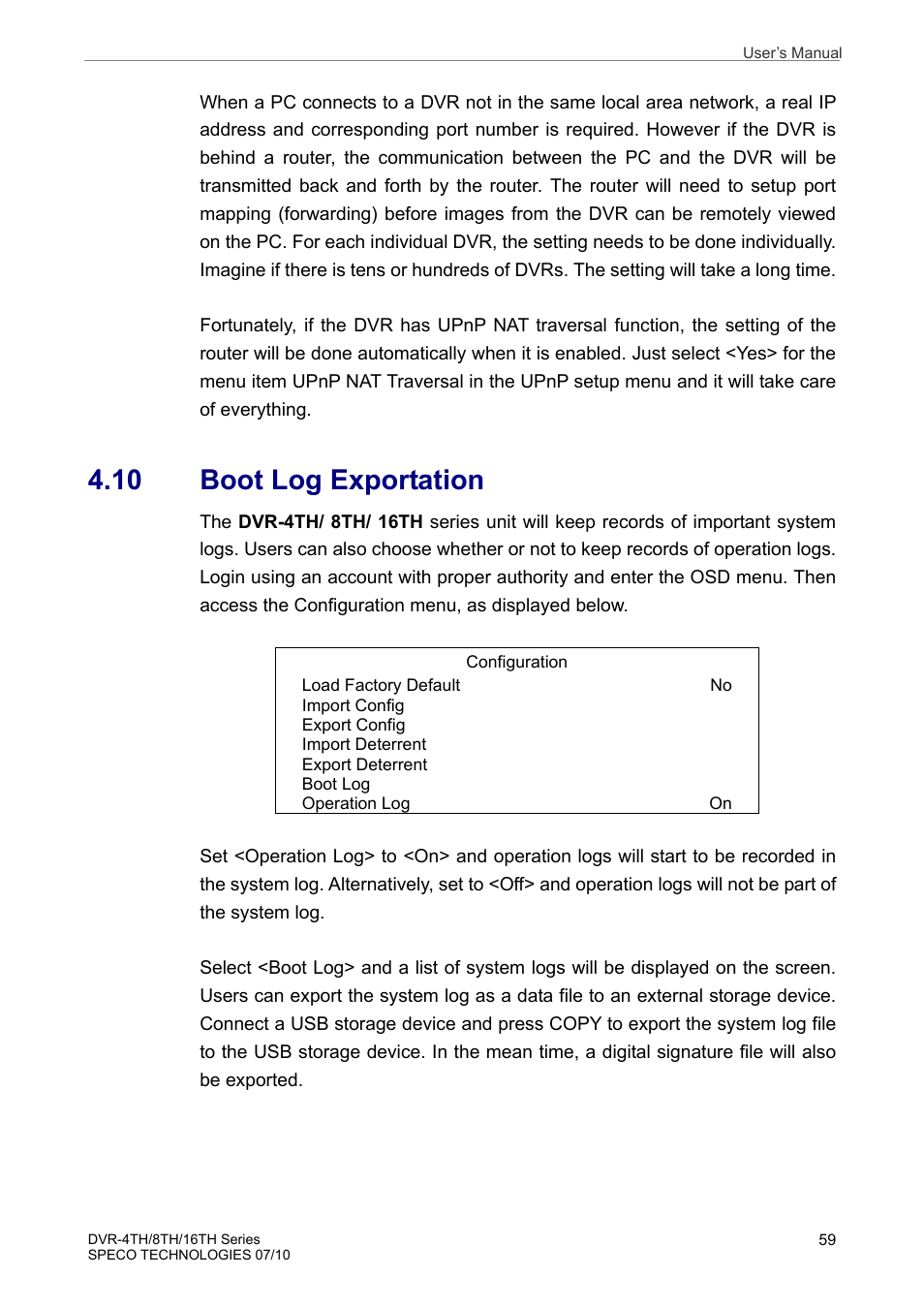 10 boot log exportation | Speco Technologies 8TH User Manual | Page 60 / 175