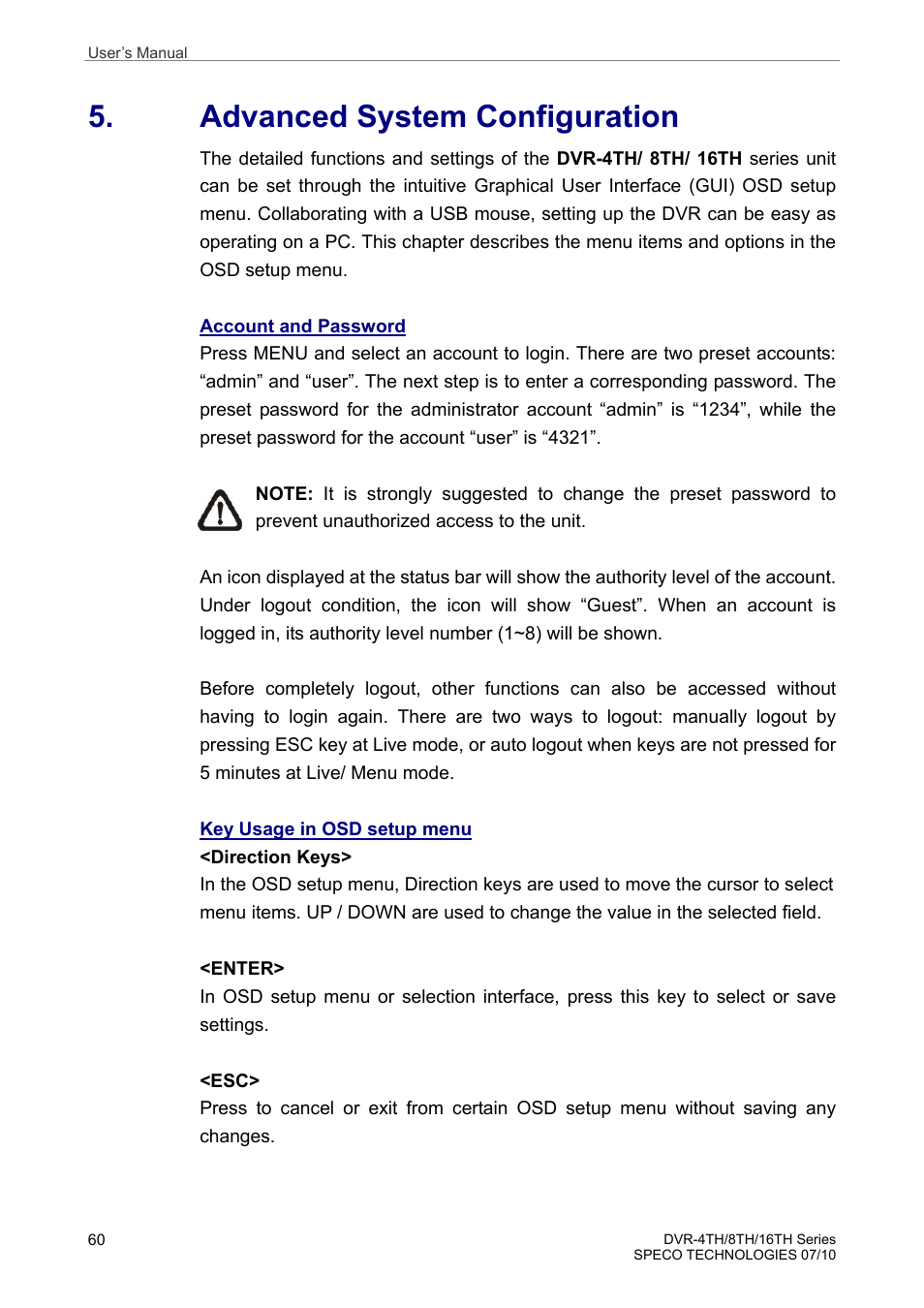 Advanced system configuration | Speco Technologies 8TH User Manual | Page 61 / 175