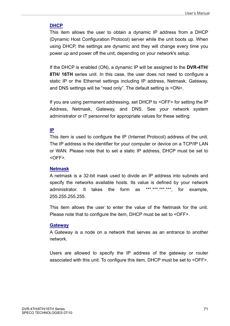 Speco Technologies 8TH User Manual | Page 72 / 175
